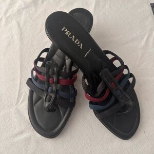 Prada Black and Blue Sandals Minimalist Design Sz 7